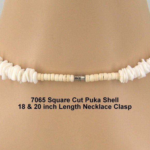 Surfer Square Cut Puka Clam Shell Necklace 20-inch length - Picture 2 of 4
